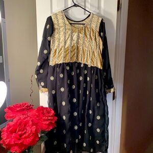 Custom Made Black and Gold Decorative Dress Medium